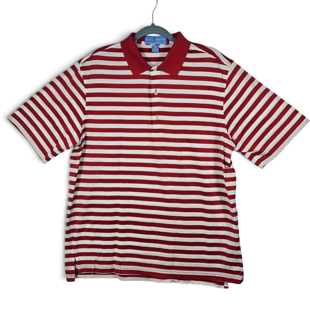 Fairway & Greene Polo Mens M Pureformance Red White Striped CoolMax Golf Shirt